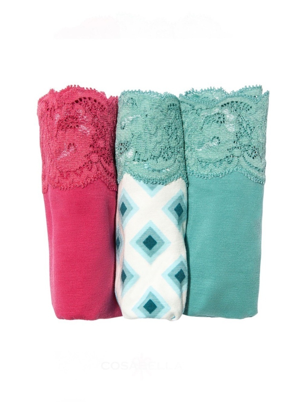 Cosabella Lace-Trim Panties Set Pink Teal 1X-3X NWT
